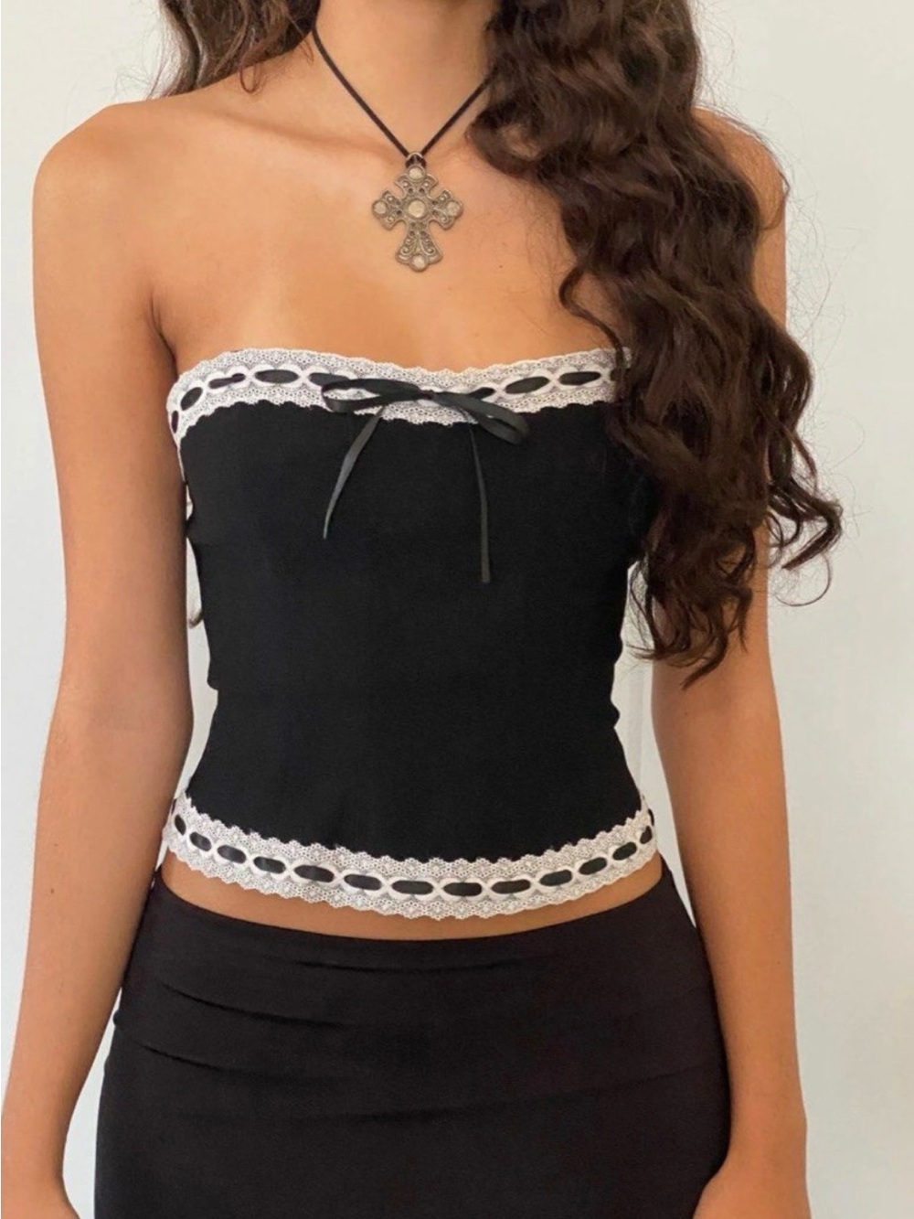 Motel Rocks Lace Edge Corset Top in Black Size M
